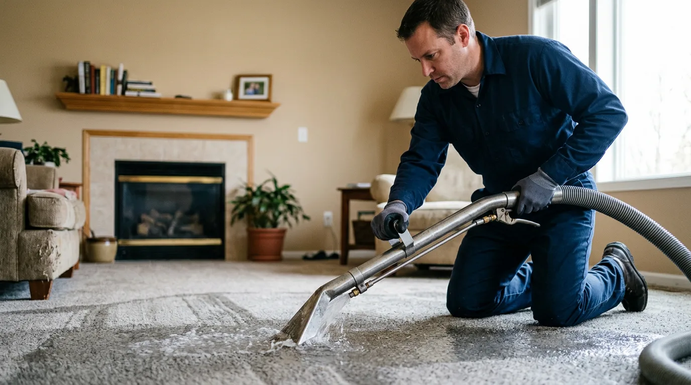 Water damage restoration technician working near Buckner, IL